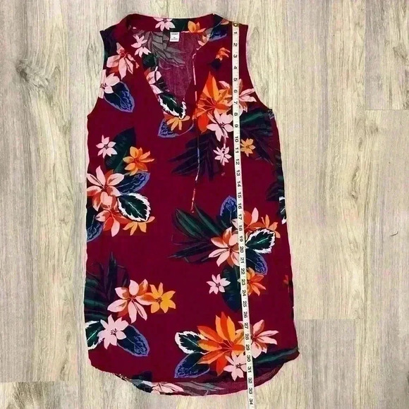 Old Navy Sleeveless Tie-Neck Mini Shift Dress Hawaiian Floral Viscose Size XS - Picture 3 of 6